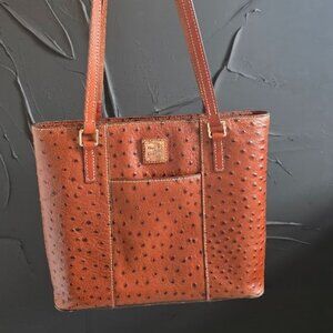 Dooney & Bourke Ostrich Embossed Leather Small Lexington Handbag Brown Tote